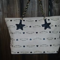 LIKE NEW Betsey Johnson Stars & Hearts Tote - Gold Studded