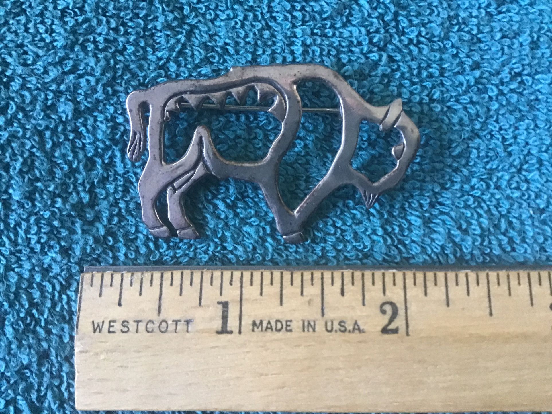 STERLING SILVER Vintage Glen Sandoval Buffalo Lapel Pin/Brooch