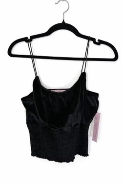 Black Smocked Velvet Crop Top