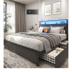 Moving Sale! Queen Bed Frame With LED Lights. 