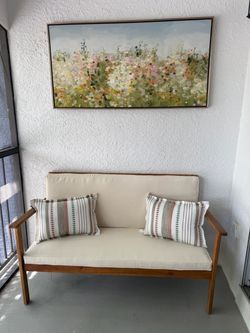 Outdoor Acacia Wood Bench with Water Resistant Fabric Cushions