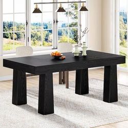 D-i-ning T-able 63 inches Rectangular K-itchen T-able with Sturdy Tapered L-egs Modern Black Woode ( T/-ABLE ONLY )