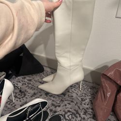 Cream White Heel Boots