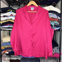 Vintage Ship n’ Shore for me Women’s Polyester Button Down Shirt Blouse Size 38 in Fuchsia Pink   Made in USA Union Workers Made, ILGWU Tiny mark/stai