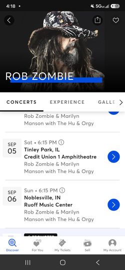 2 tickets to Rob Zombie and Marilyn Manson