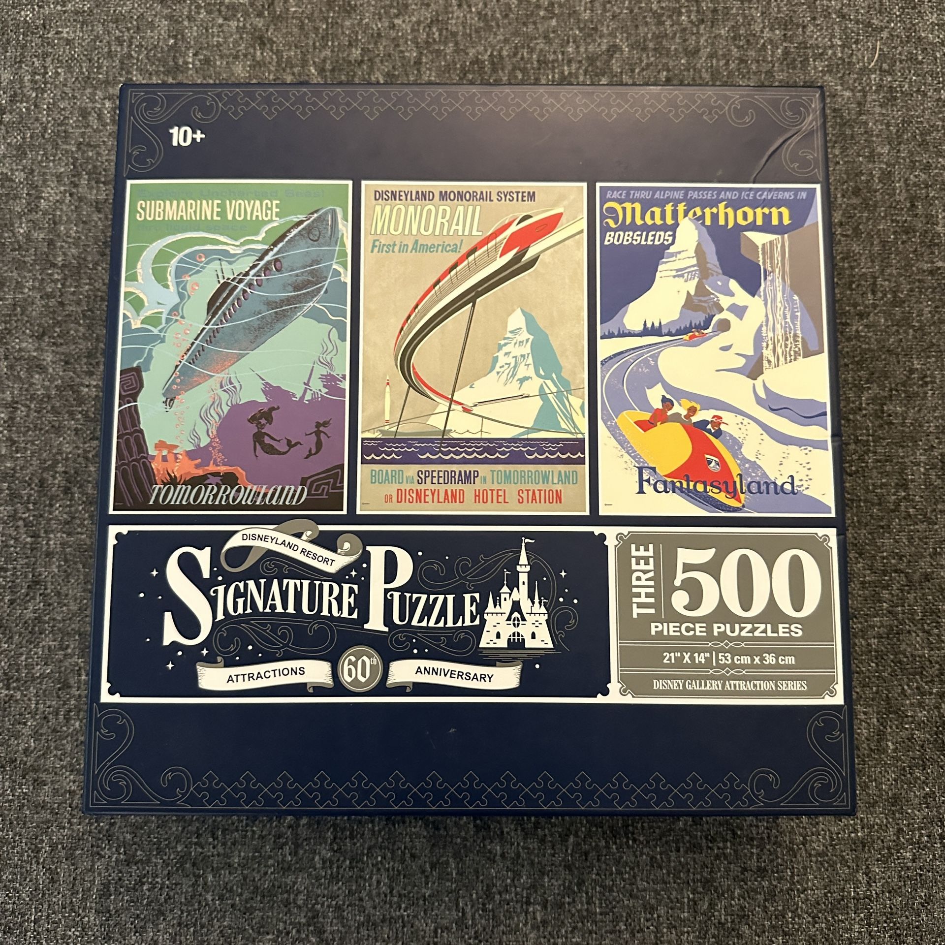 Disney Parks Signature Puzzle 3 Attraction Posters Disneyland 60th Anniversary (Never Used)