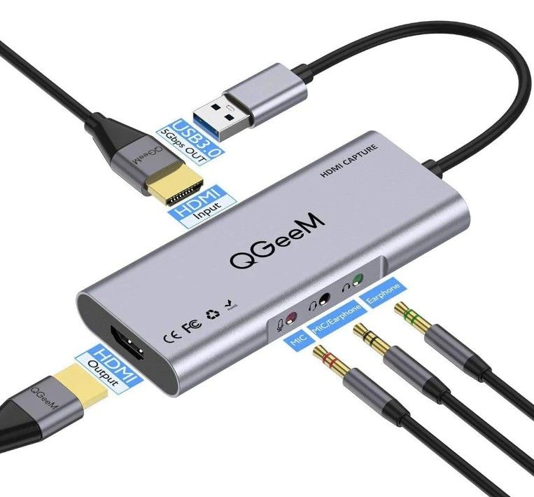QGeeM HDMI Capture Card, HDMI to USB 3.0 1080P 60fps Adapter Live Vide