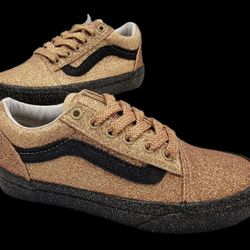 VANS Old Skool Party Glitter Girls Gold/Black Glitter Sneakers- Kid's Size: 1m