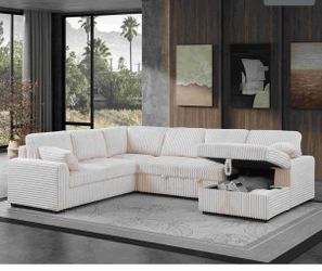 Modern Corduroy Sectional w/ Storage Chaise