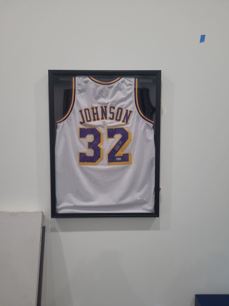 Framed Magic Johnson Signed Jersey 