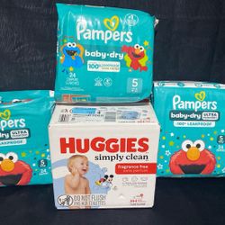 Baby Pampers # 5 Huggies Wipes 384