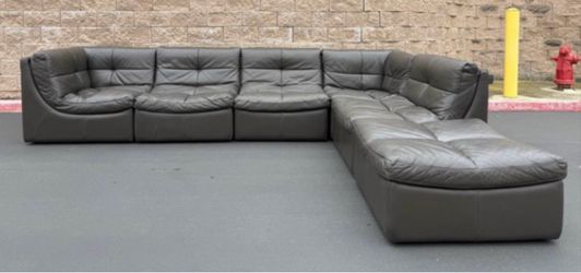 Large Dark Gray Leather Sectional Sofa