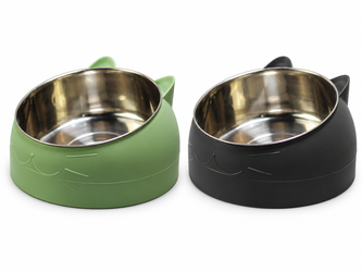 Small Raised Cat Bowls 2-Pack Stainless Steel Inserts Green & Black New