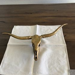 Mid Century Solid Brass Longhorn Steer Skull Head Wall Sculpture