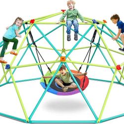 10 ft Climbing Dome Swing Set with Saucer Swing, Jungle Gym for Kids Outdoor Backyard, Supports 800lbs, Easy Asssembly, Rust-Resistant Outdoor Playset