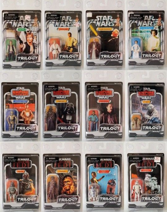 New 2004 Star Wars TRILOGY CARDED SET COMPLETE 12 ACTION FIGURES $800
