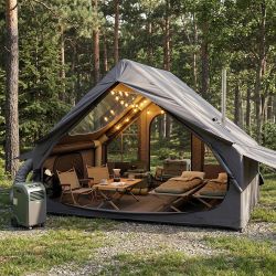 New YOYIOTDR Inflatable Camping Tent with Electric Air Pump - 420D Heavy Duty Oxford - 5 Min Auto-Inflation - Panoramic Stargazing Skylight - 4 Season