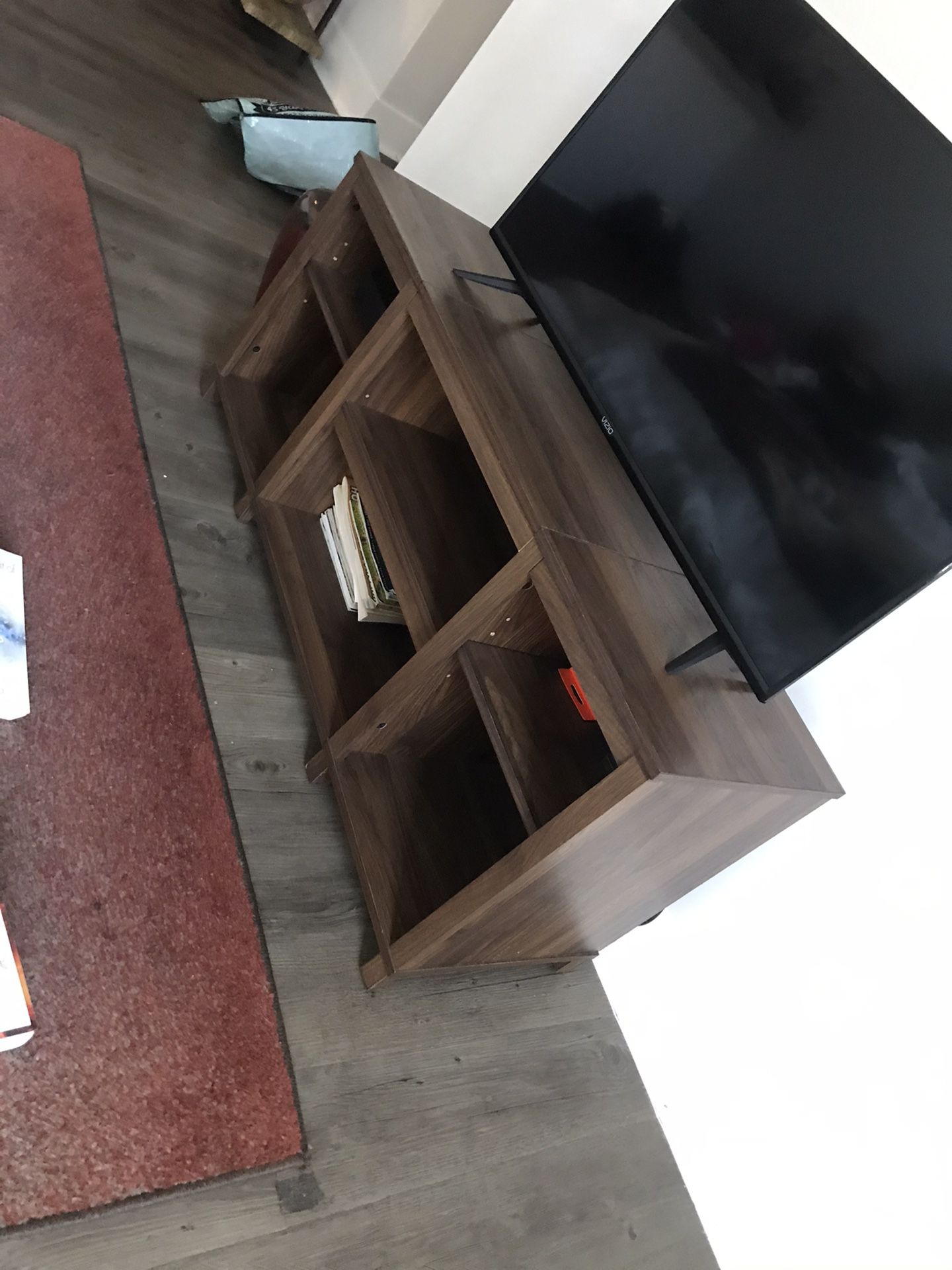 Small brown TV stand with removable shelves