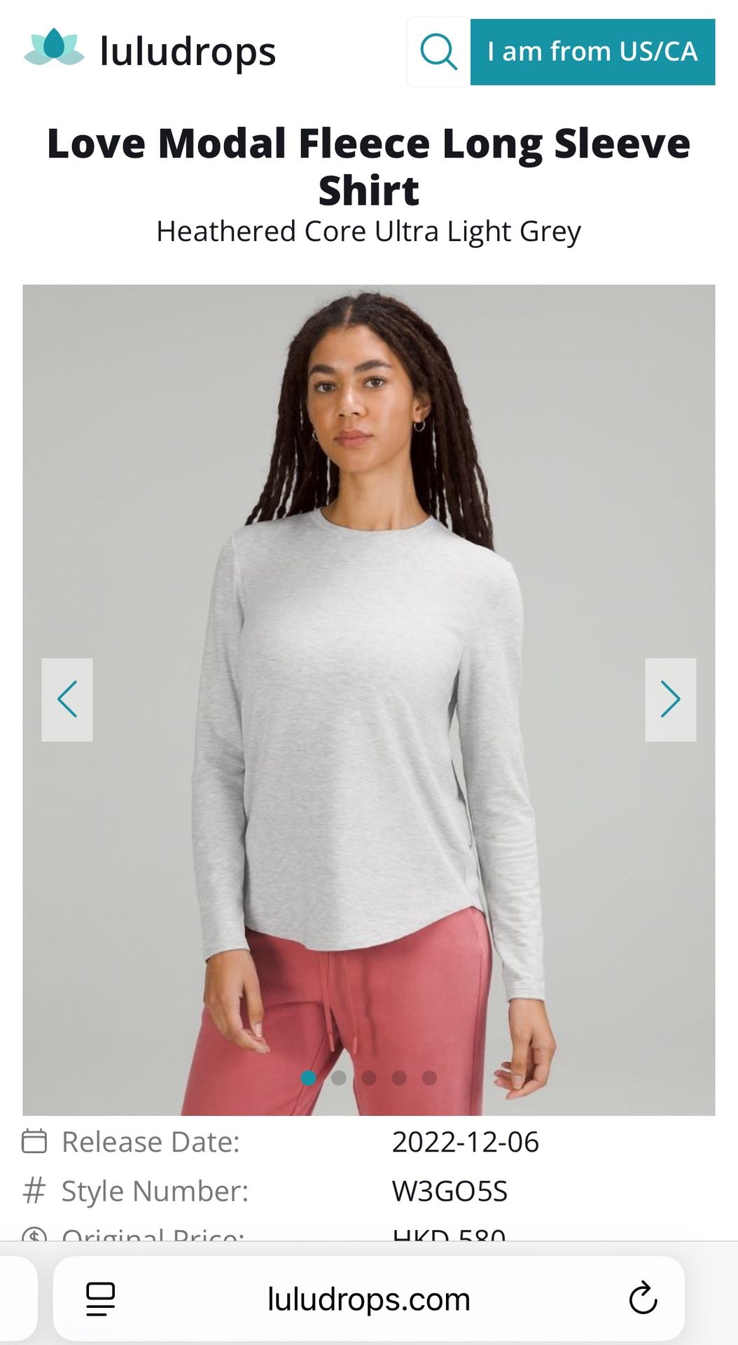 Lululemon Love Modal Fleece Long Sleeve Shirt Size 4 Color HCUG