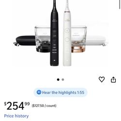 PHILIPS Battery Powered Sonicare Diamond Clean Rechargeable Toothbrush for Complete Oral Care 2-Pack Handles （Black