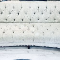 Beautiful tufted couch grey gray sofa loveseat  7ft long