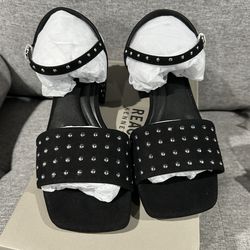 Kenneth Cole Reaction Women's Buena Studs Sandal, Black Micro, 7.5