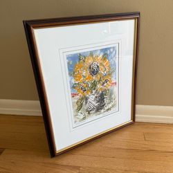 Vintage Original Sunflower Framed Art
