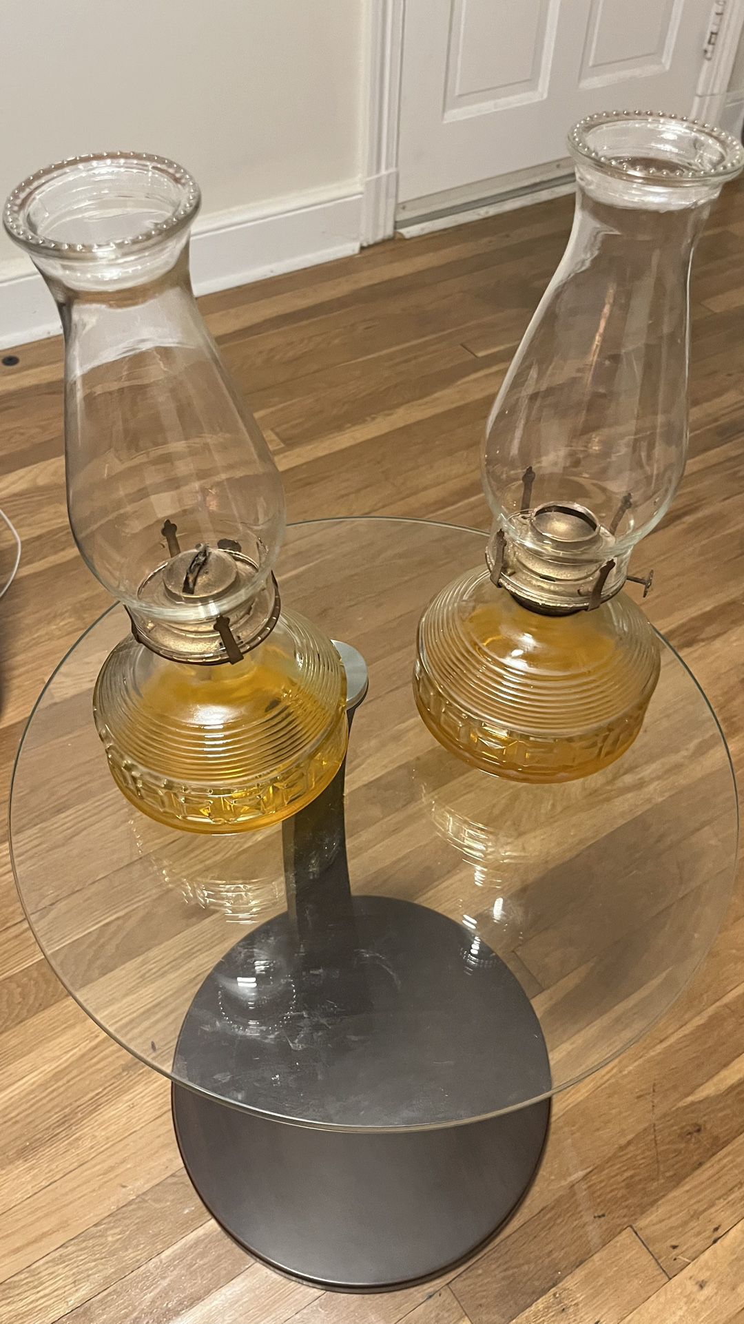 Antique Clear Glass Pedestal Oil Kerosene Lamps Base (QUINQUES)