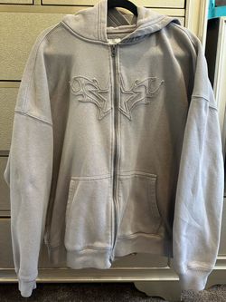 Gray Full-Zip Hoodie XXL with Embroidered Graphic