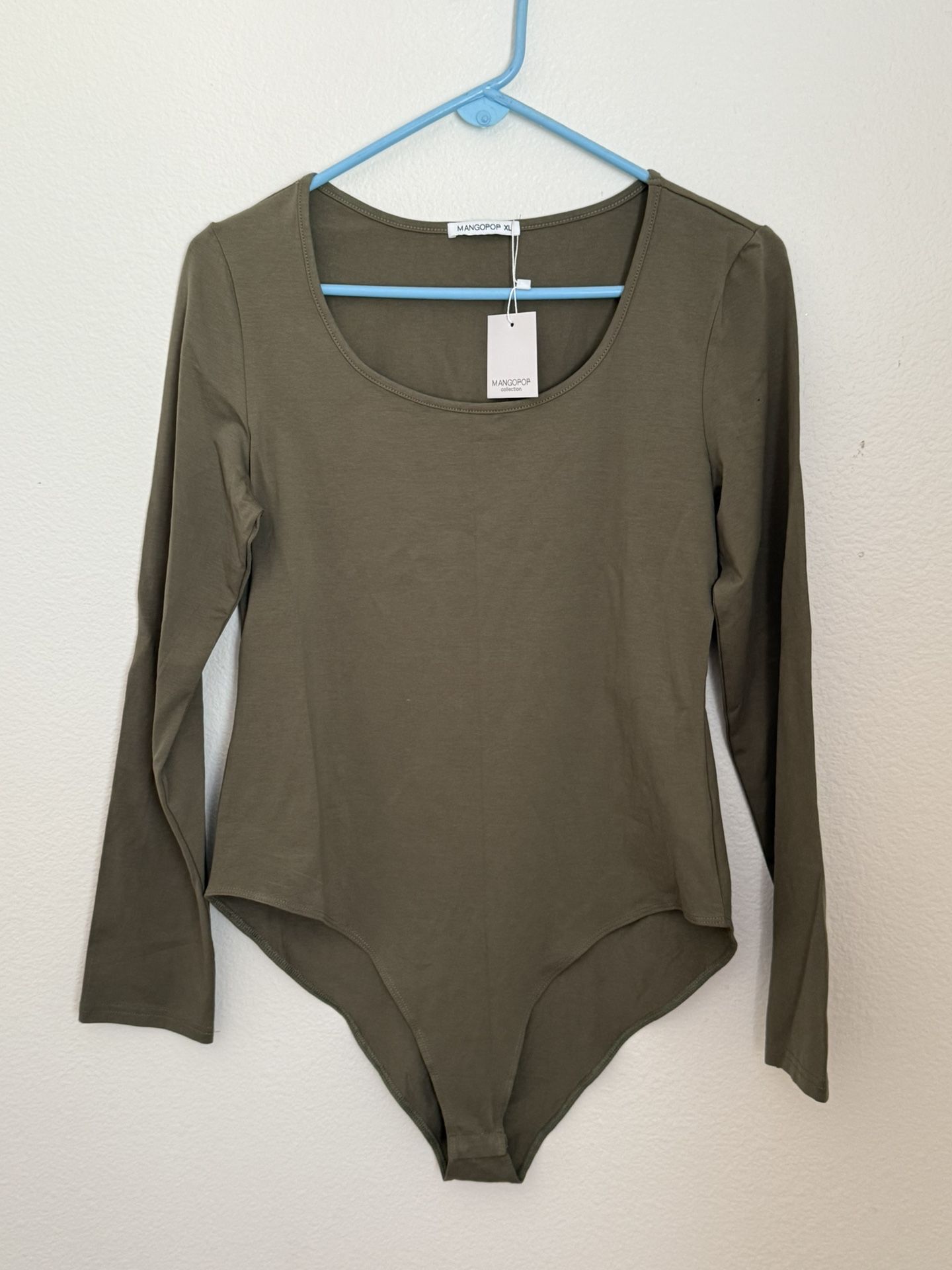 Mangopop Long Sleeve Olive Green Bodysuit- XL