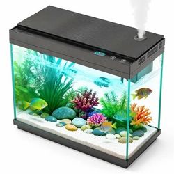 Rechale Smart Fish Tank, 2.4 gal UHD Clear Glass Aquarium with Smart Touch Control, 3-in-1 Silent Pump,7 Color Gradation RGB Lights, Multi-Layer Filtr