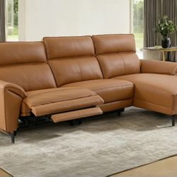 Brand New Brown Top Grain Leather Power Reclining Sectional Sofa 