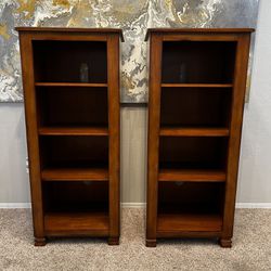 TWO 58” Tall Extra Deep 4 Shelf Bookcases With Thick Trim