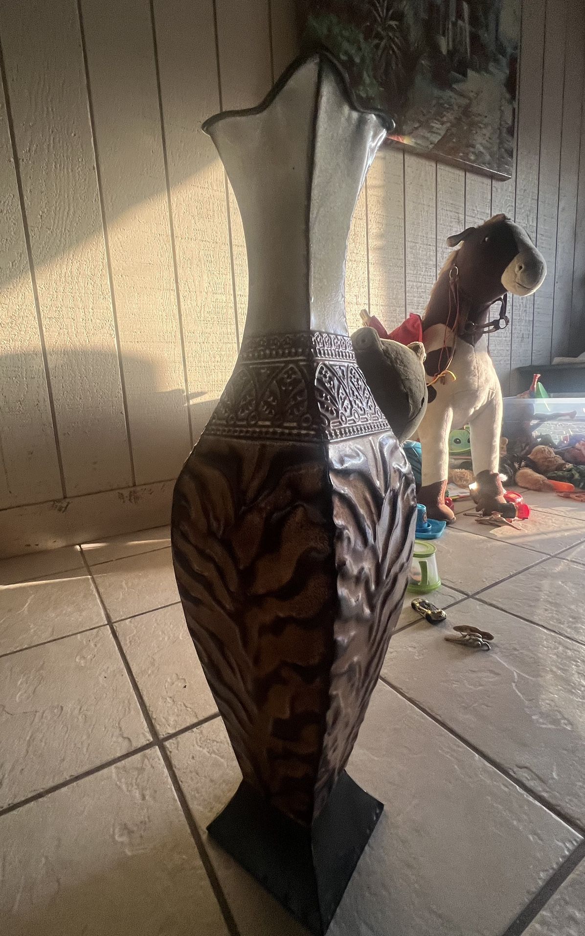 Metal Vase Tiger Print Embossed