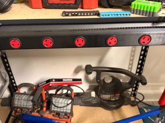 Flood lights, gas, blower, and workbench