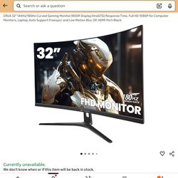 Crua 32 inch  curved monitors