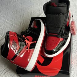 Nike Air Jordan 1 Retro High OG Bred Patent 7 Men’s or 8.5 Women’s Size