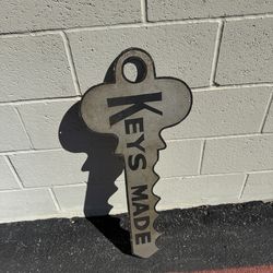 Vintage “Keys Made” Metal Trade Sign – Key Shaped Locksmith Sign