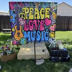 Stage With Back Drop And Matching Large Framed Tapestry 