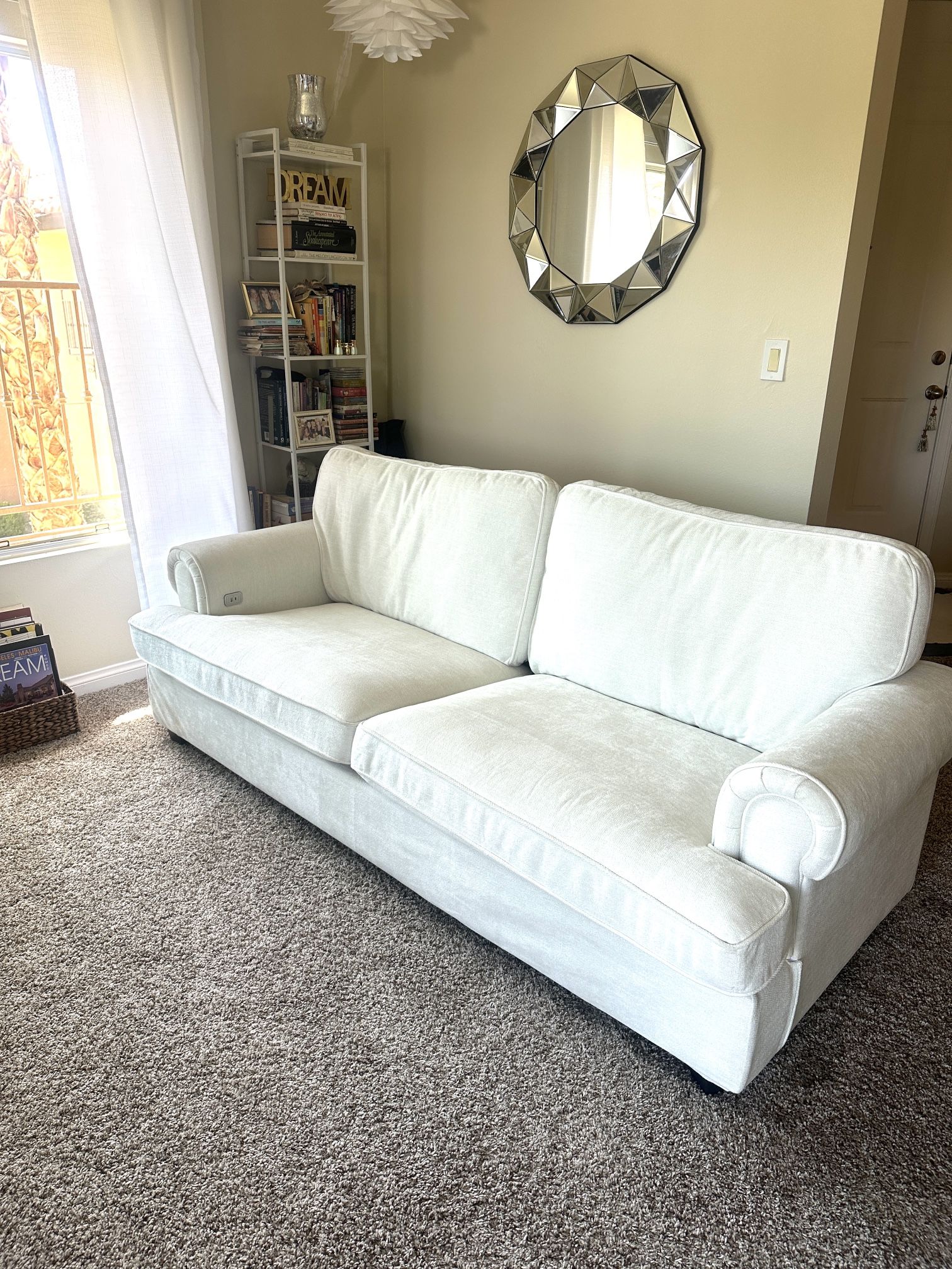 Sofa 85” Upholstered 3 Seater Chenille Couch w USB & USB C Charging Ports