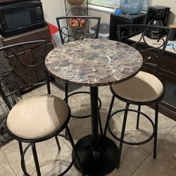 Granite Pub Table With 3 Swivel Bar Stools