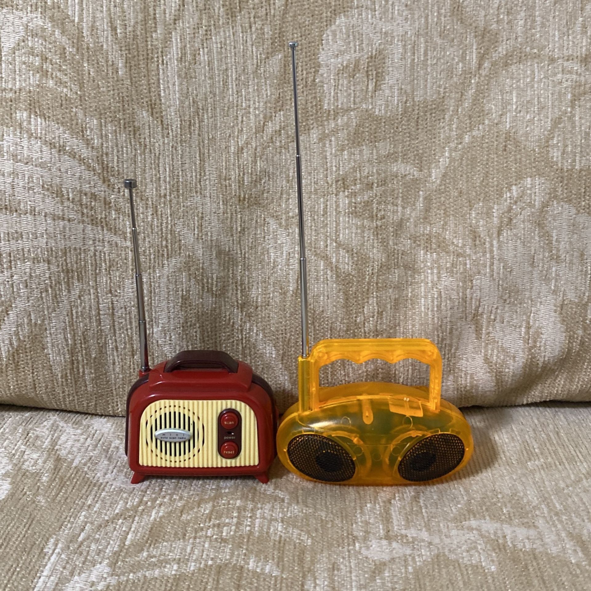 (2) Mini FM Transistor Radio & Mini Orange Boombox