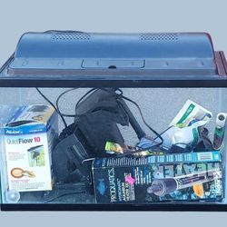 10 Gallon Fish Tank Aquarium with Lights Pump Heater Backdrop Accessories 40 Bucks Firm