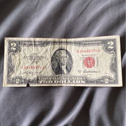1953 A Red Seal 2$ Bill Rare Serial Number 