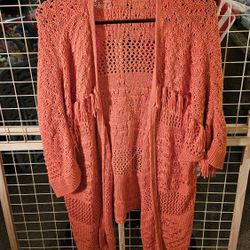 Beautiful PRELOVED Women's open crochet 3/4 sleeve knit cardigan size 1xl in the perfect shade for all seasons! 
Brand is Ruby Red 
Color is Orange 

