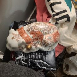 Vintage Chinese Flower Sleepy Cat Statue 