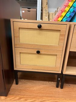 2-Drawer Rattan Nightstand with Metal Legs