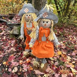 Fall Decorations Boy And Girl Scarecrow Figurine Yard Decor 