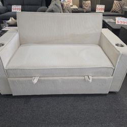 Brand New Biege Corduroy Sofa Sleeper (Pull-Out: 59" x 61" / 70" x 33" / 26" H)