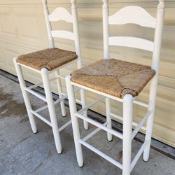Set Of Two Bar-Stools  With Rush Seat
(Price for the 2)
